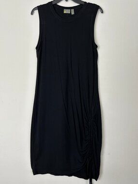 ZELLA Post Studio Cinch Adjustable Midi Dress Black Sleeveless Ruched Size Med M